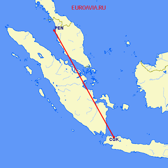 перелет Джакарта — Пенанг на карте