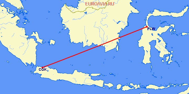 перелет Джакарта — Palu на карте