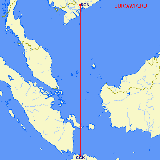 перелет Джакарта — Хошимин на карте