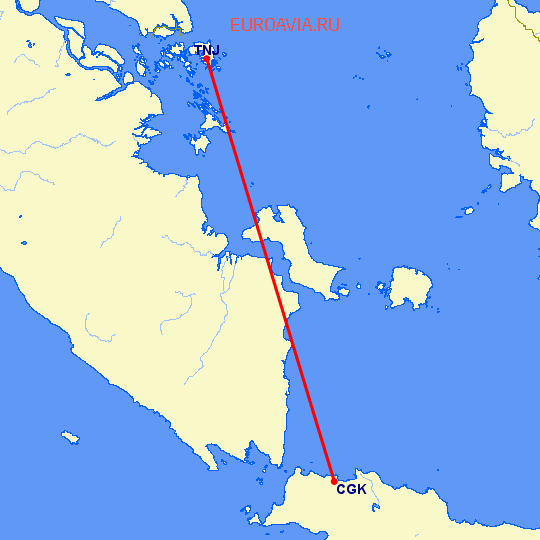 перелет Джакарта — Tanjung Pinang на карте