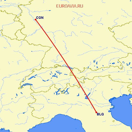 перелет Кельн — Болонья на карте