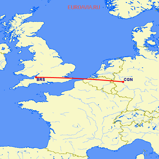 перелет Кельн — Бристоль на карте