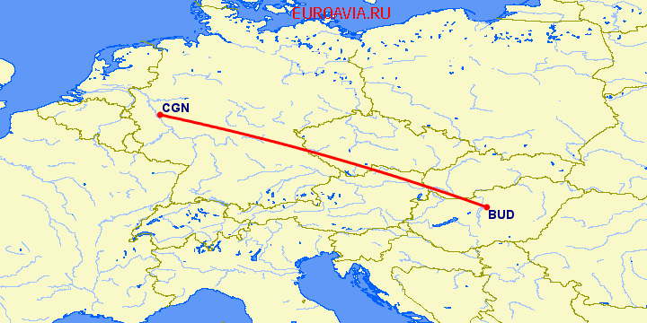 перелет Кельн — Будапешт на карте