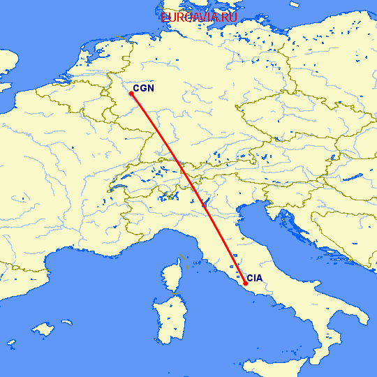 перелет Кельн — Рим на карте