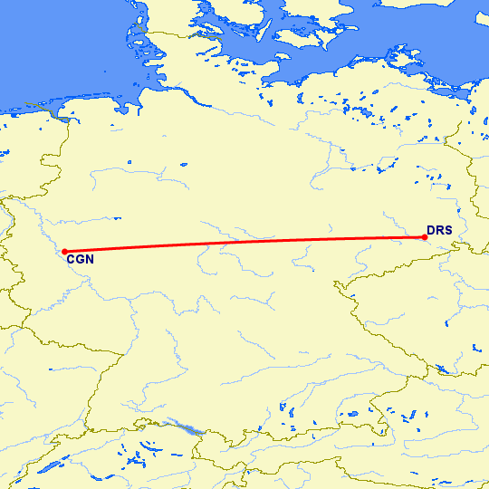перелет Кельн — Дрезден на карте
