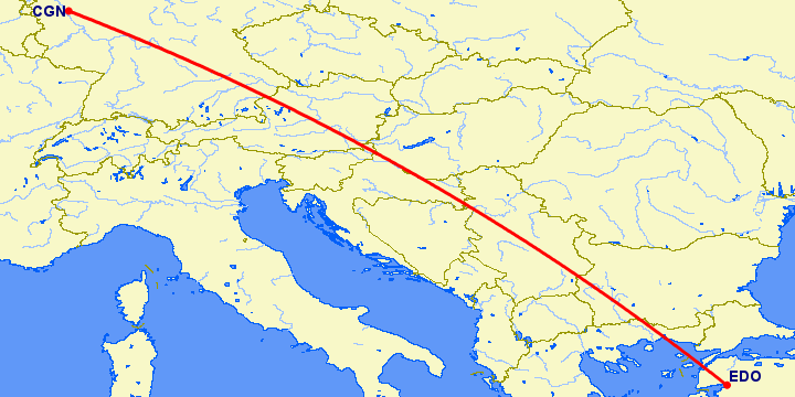 перелет Кельн — Edremit-korfez на карте