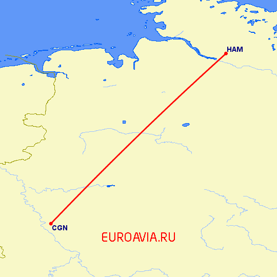 перелет Кельн — Гамбург на карте