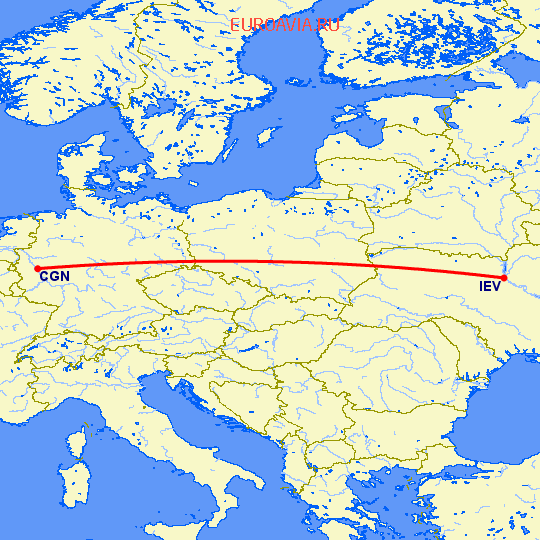 перелет Кельн — Киев на карте
