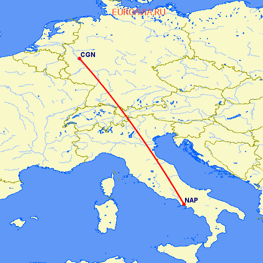 перелет Кельн — Неаполь на карте