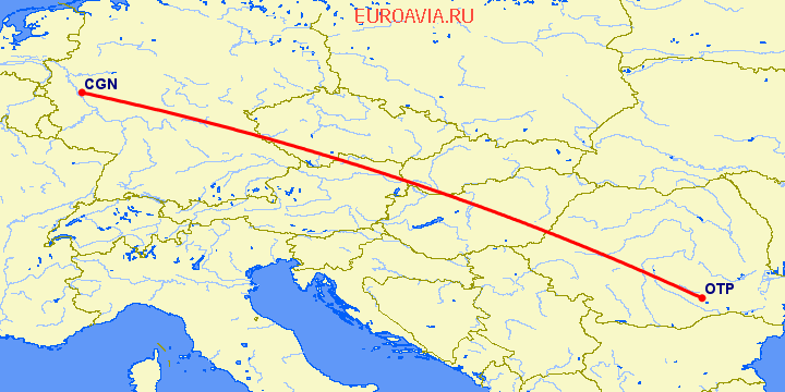 перелет Кельн — Бухарест на карте