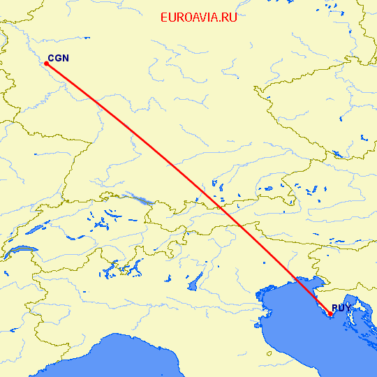 перелет Кельн — Пула на карте