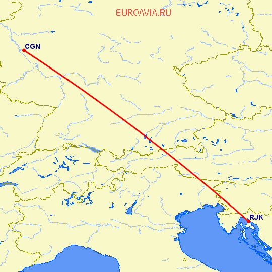 перелет Кельн — Риека на карте