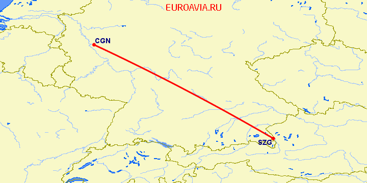 перелет Кельн — Зальцбург на карте