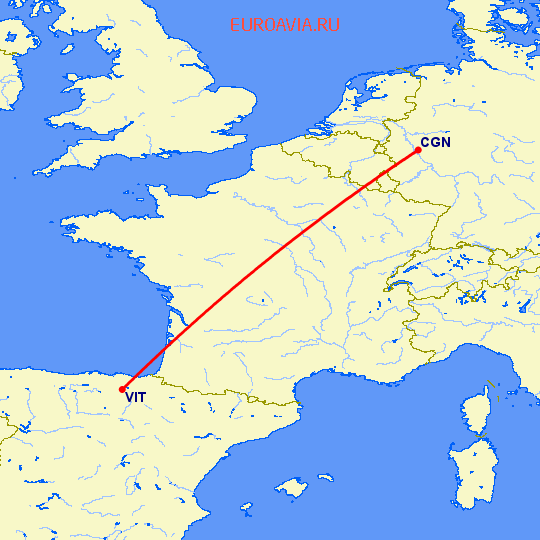 перелет Кельн — Витория на карте