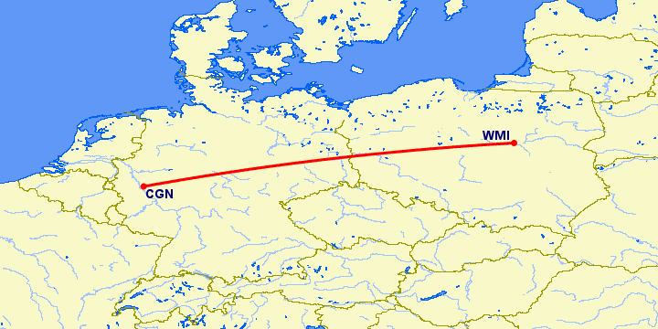 перелет Кельн — Варшава на карте
