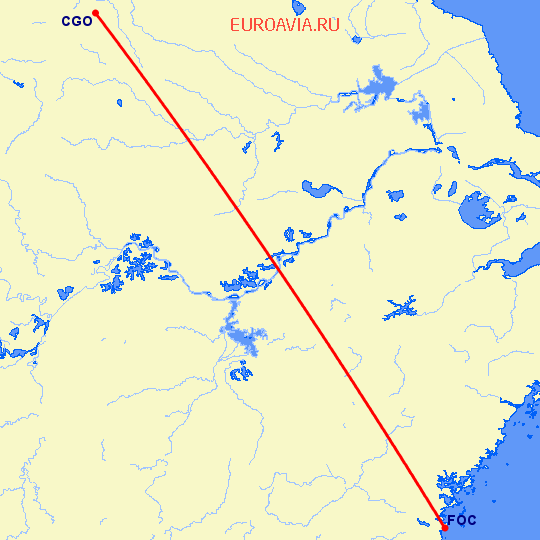перелет Чженчжоу — Фучжоу на карте