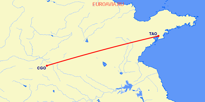 перелет Чженчжоу — Куаньдян на карте