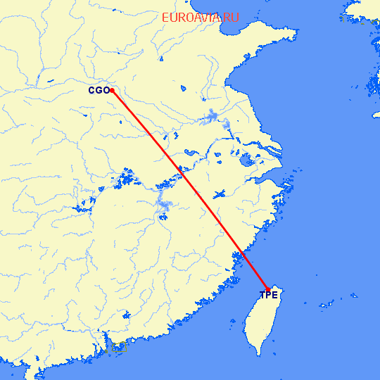 перелет Чженчжоу — Тайбэй на карте