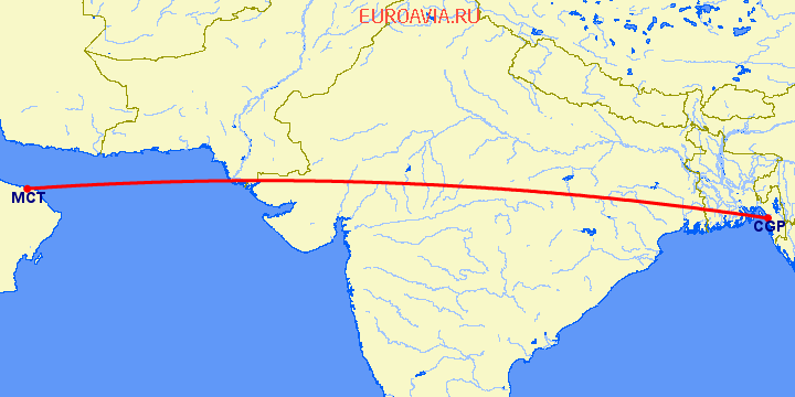 перелет Chittagong — Маскат на карте