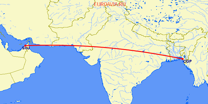перелет Chittagong — Шарджа на карте
