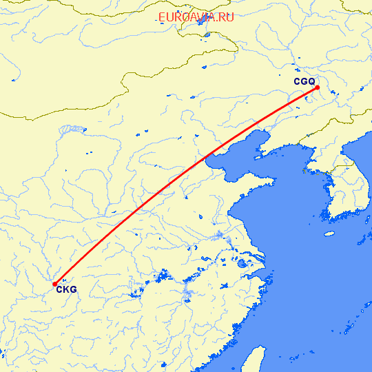 перелет Чаньчунь — Чонсинь на карте