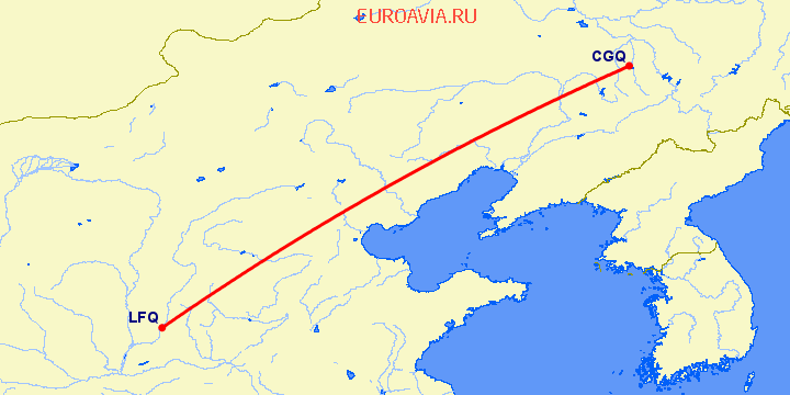 перелет Чаньчунь — Линфен на карте