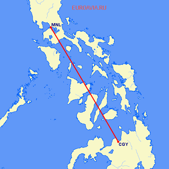 перелет Кагаян Де Оро — Манила на карте