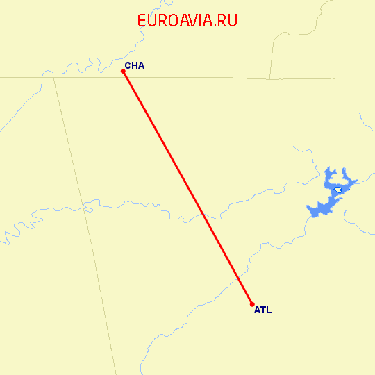 перелет Chattanooga — Атланта на карте