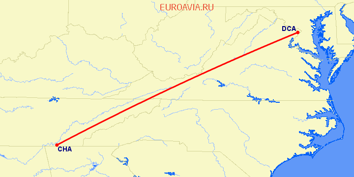перелет Chattanooga — Вашингтон на карте