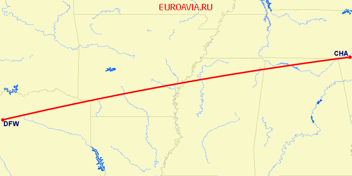 перелет Chattanooga — Даллас на карте