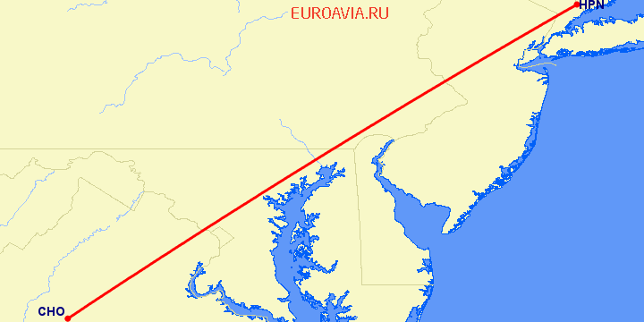 перелет Шарлоттсвилл — White Plains на карте