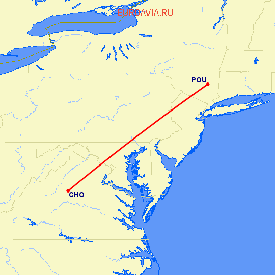 перелет Шарлоттсвилл — Poughkeepsie на карте