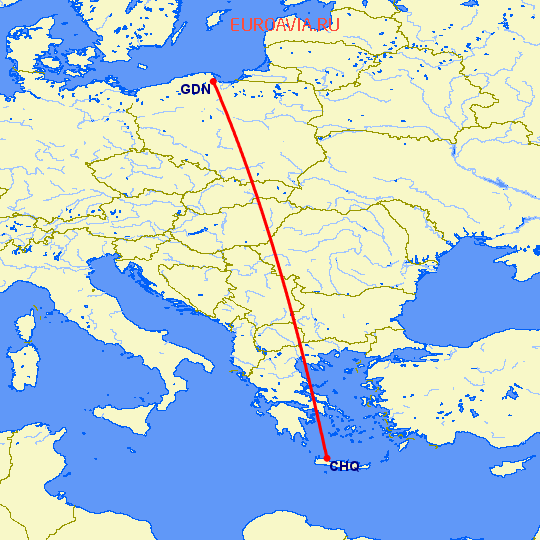 перелет Chania — Гданьск на карте