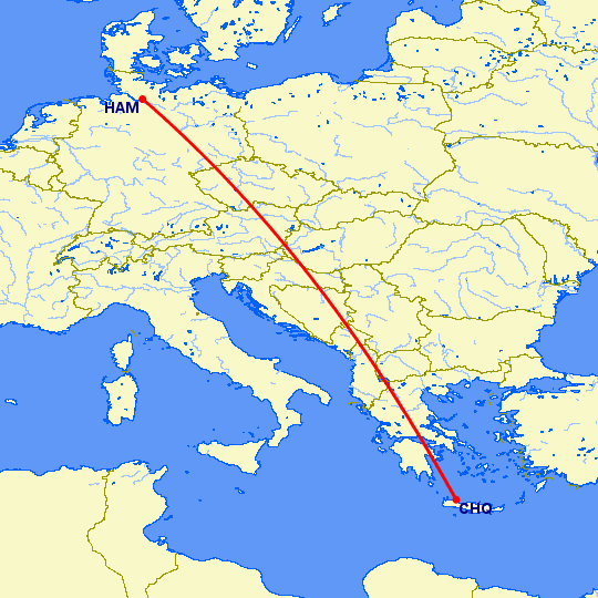 перелет Chania — Гамбург на карте