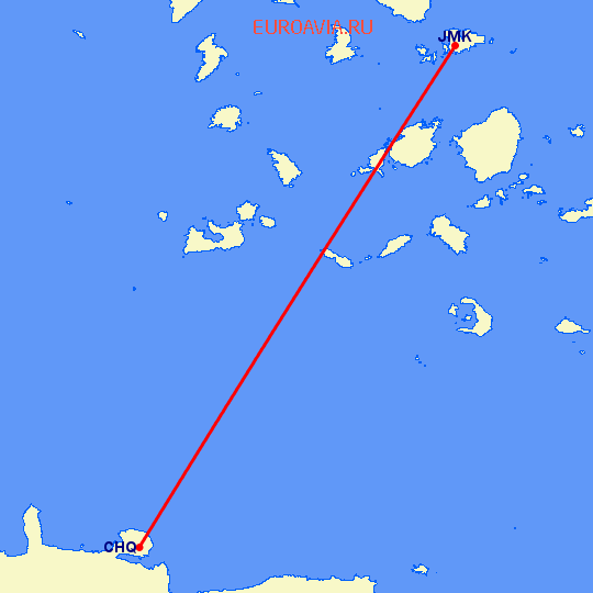 перелет Chania — Миконос на карте