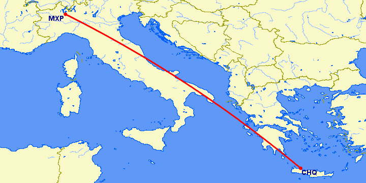 перелет Chania — Милан на карте