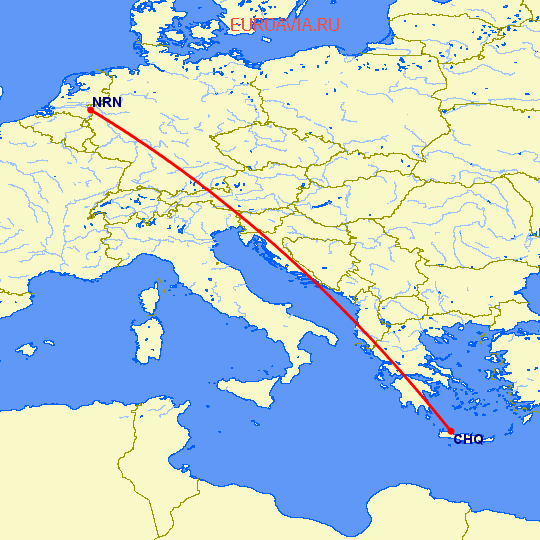 перелет Chania — Дюссельдорф на карте