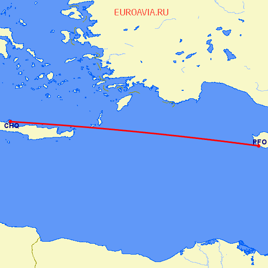 перелет Chania — Пафос на карте
