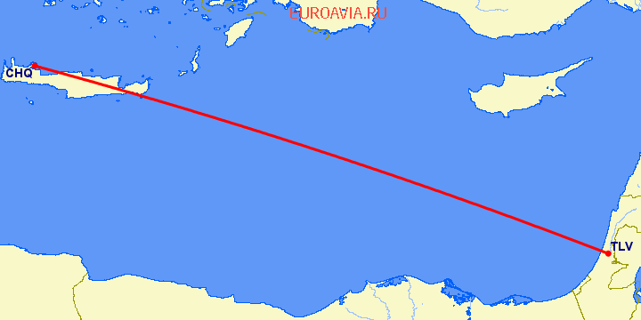 перелет Chania — Тель Авив на карте