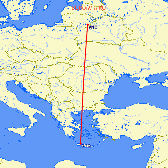 перелет Chania — Вильнюс на карте