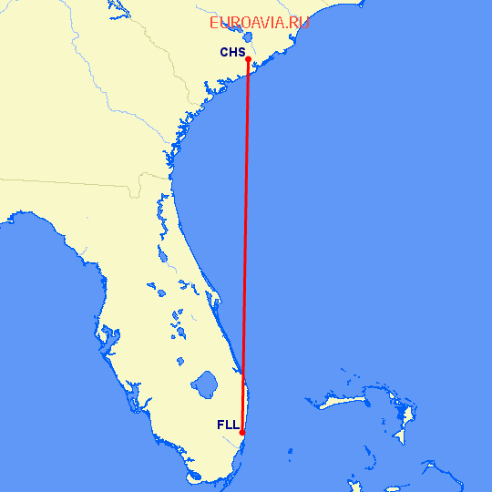 перелет Чарльстон — Форт Лодердейл  на карте