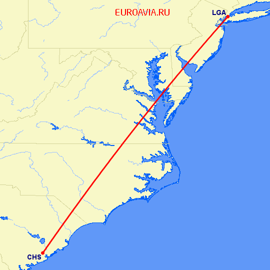 перелет Чарльстон — Нью Йорк на карте
