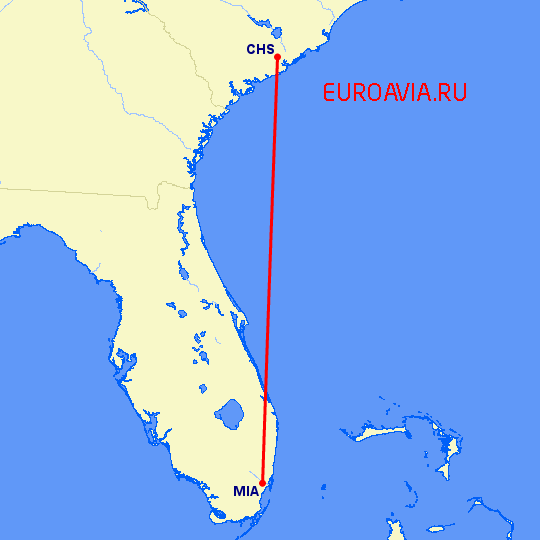перелет Чарльстон — Майами на карте