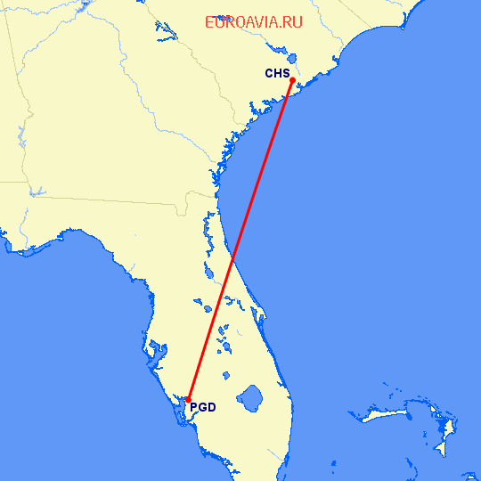 перелет Чарльстон — Пунта Горда на карте