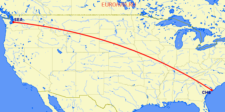 перелет Чарльстон — Сиэтл на карте