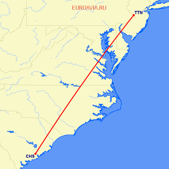 перелет Чарльстон — Trenton на карте