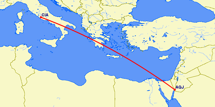 перелет Рим — Акаба на карте