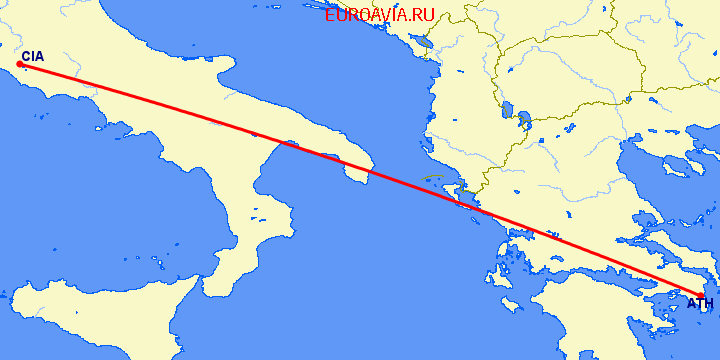 перелет Рим — Афины на карте
