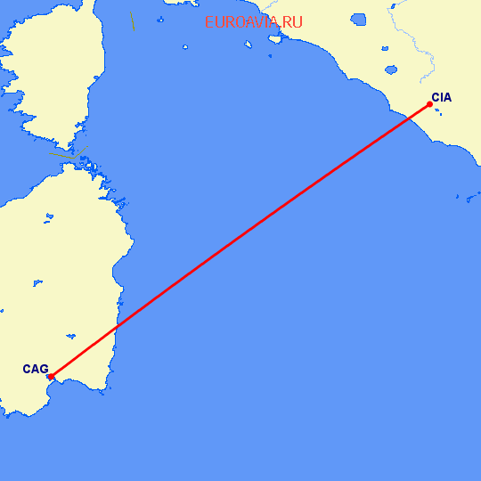 перелет Рим — Кальяри на карте