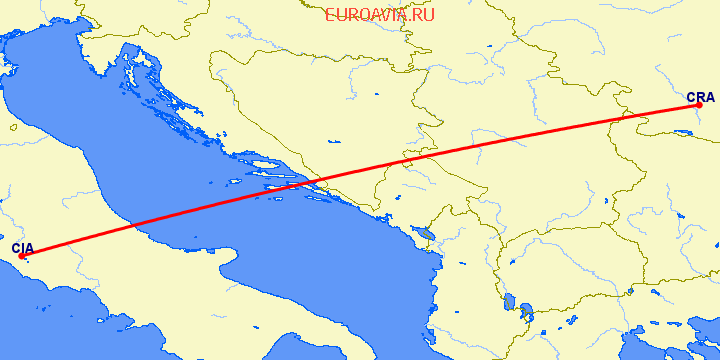 перелет Рим — Крайова на карте